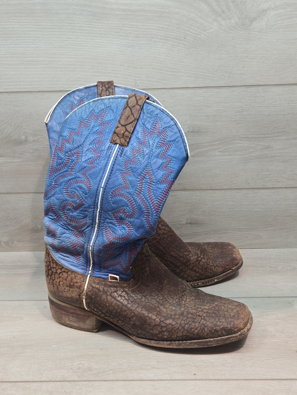 Vintage Rocking Leather Mens Western Boho Square Toe Shoes Boots Sz 10.5D